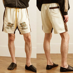 Rhude Cream Embroidered Nylon Shorts