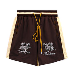 Rhude Dark Brown Embroidered Nylon Shorts
