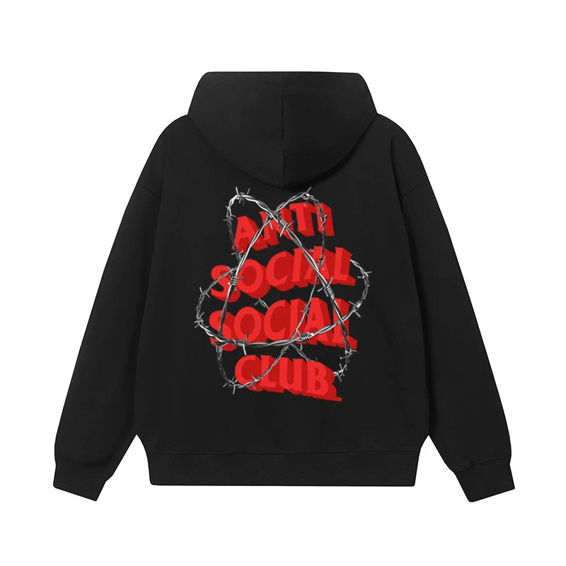 Anti Social Social Club Barbed Wire Red Logo Black Hoodie