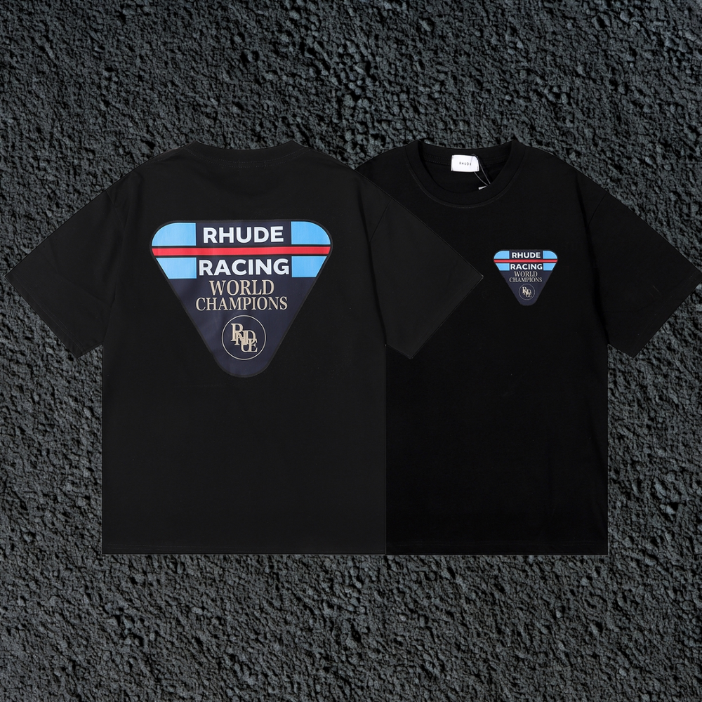 Rhude Racing World Champions Dual Sided Black Oversized T‑Shirt