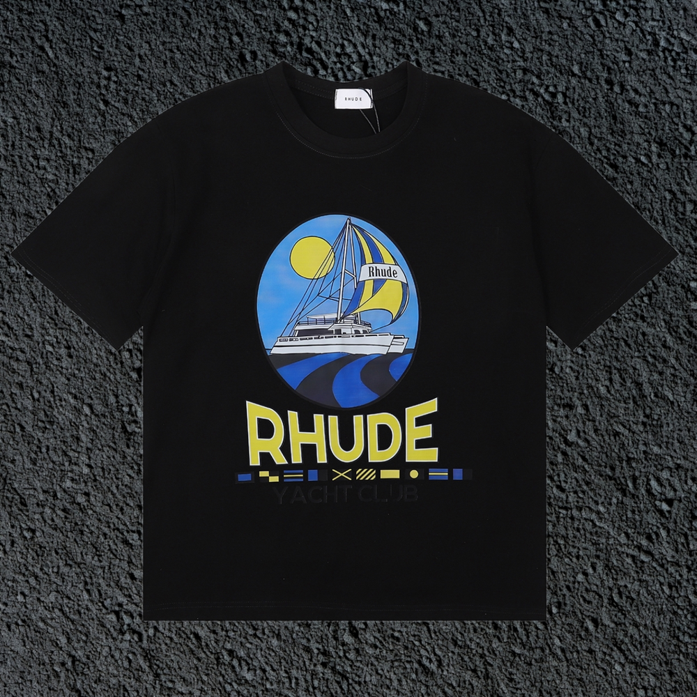Rhude Yacht Club Oval Yacht Sun Nautical Black Oversized T‑Shirt