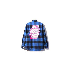 Anti Social Social Club Blue Black Plaid Pink Outline Logo Flannel Shirt