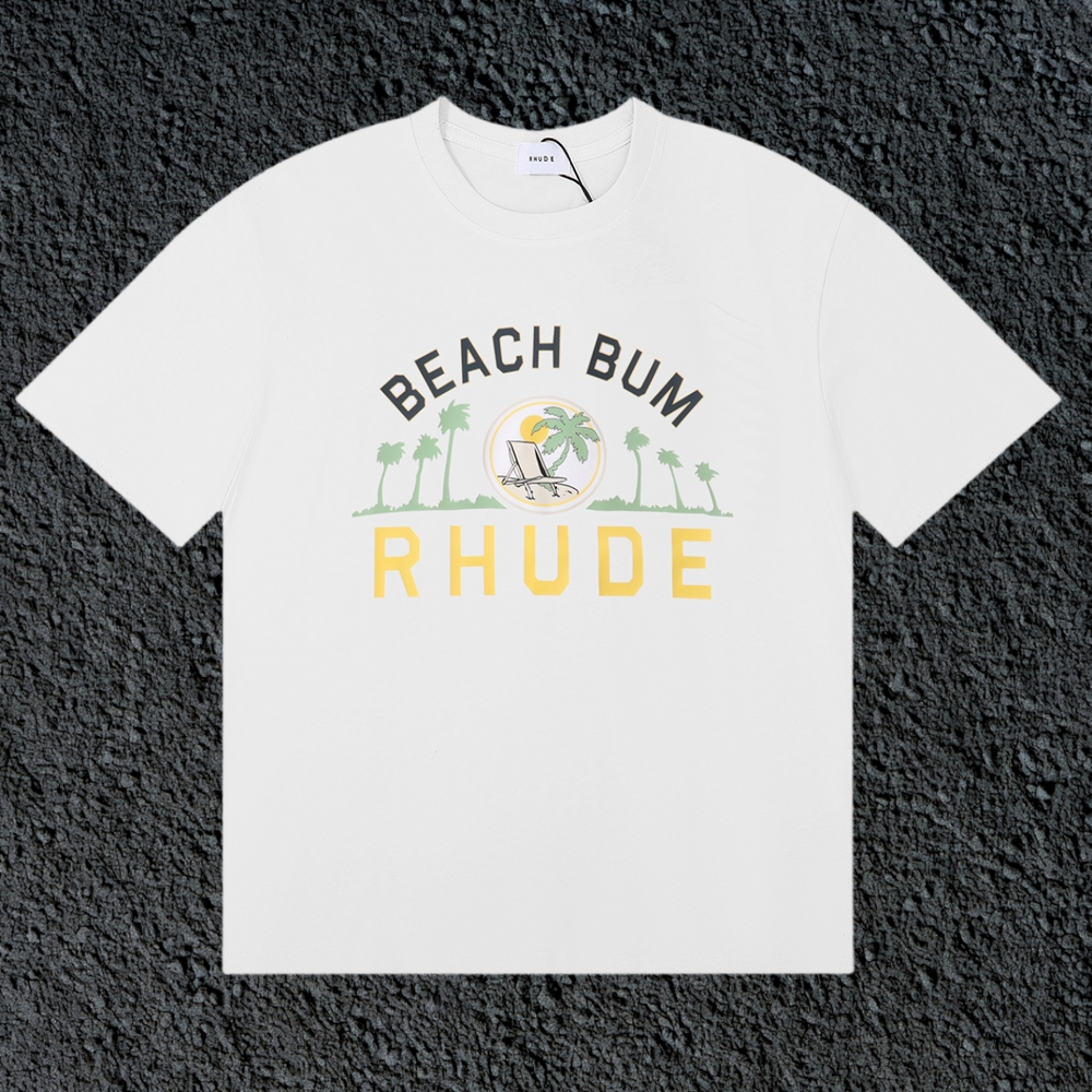 Rhude Beach Bum Palm Beach Retro Varsity White Oversized T‑Shirt