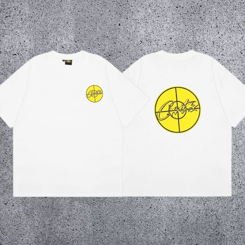 Corteiz Yellow Crosshair Logo T-Shirt - White Streetwear Tee