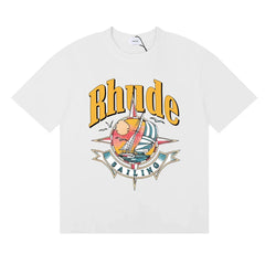 Rhude Sailing Compass Sailboat Vintage Graphic White Oversized T‑Shirt