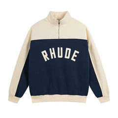 Rhude Color Block Quarter Zip Arch Logo Sweatshirt Navy
