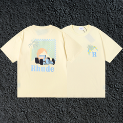 Rhude F1 Race Car Mountain Dual Sided Cream Oversized T‑Shirt