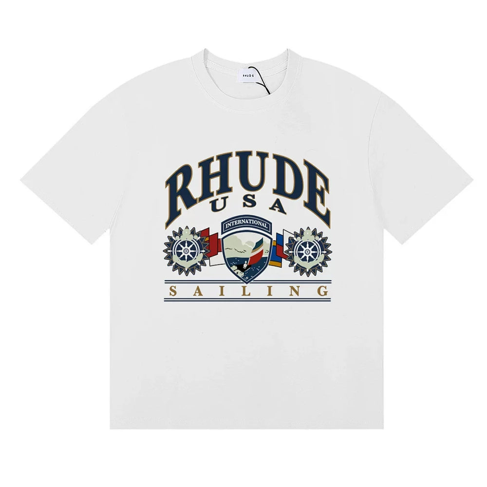 Rhude Men Vintage Nautical Badge Boxy Fit Streetwear Tee