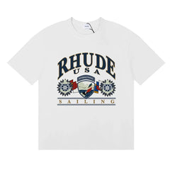 Rhude Men Vintage Nautical Badge Boxy Fit Streetwear Tee