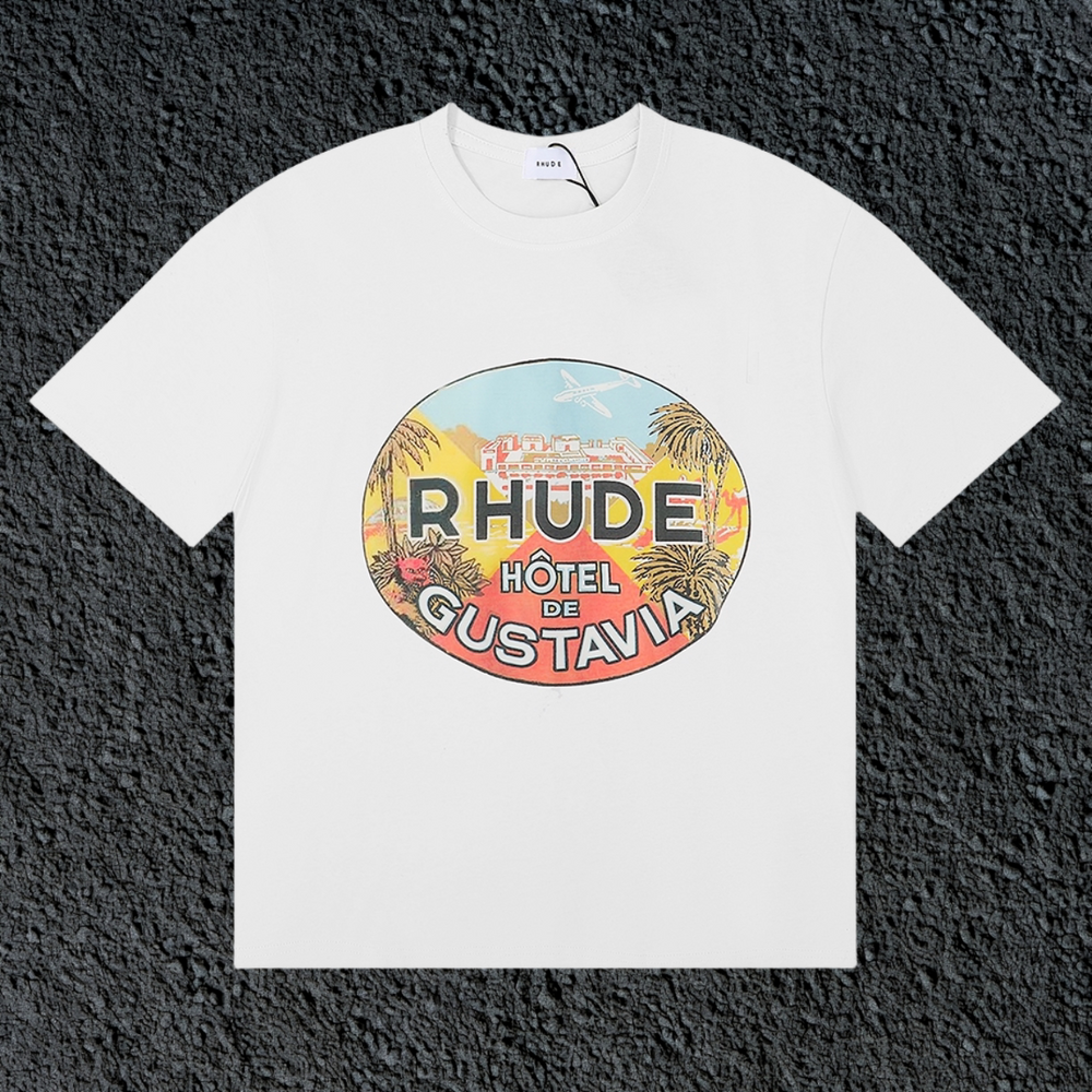 Rhude Hôtel De Gustavia Oval Badge White Oversized T‑Shirt