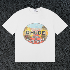 Rhude Hôtel De Gustavia Oval Badge White Oversized T‑Shirt