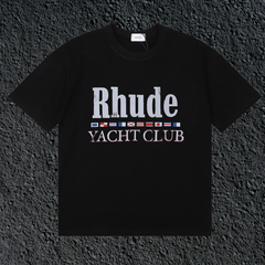 Rhude Yacht Club International Flag Badge Vintage Black Oversized T‑Shirt