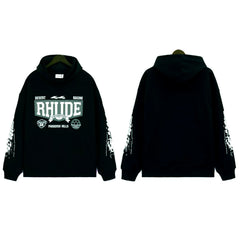 RHUDE Multi‑Badge Racing Sleeve Hoodie Black