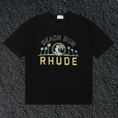 Rhude Beach Bum Palm Beach Retro Varsity Black Oversized T‑Shirt