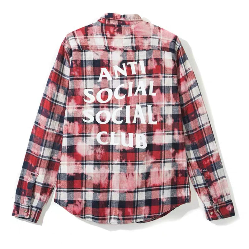 Anti Social Social Club Bleached Tie‑Dye Plaid Flannel Shirt