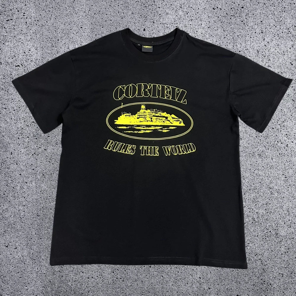 Corteiz "Rules The World" Alcatraz Graphic Tee (Black & Yellow Edition)