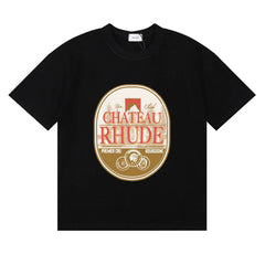 Rhude Chateau Rhude Vintage Wine Label Black Oversized T‑Shirt