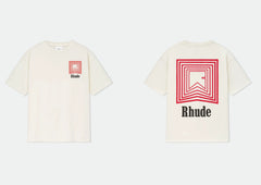 Rhude Red Square Labyrinth Dual‑Sided Oversized T‑Shirt Off‑White
