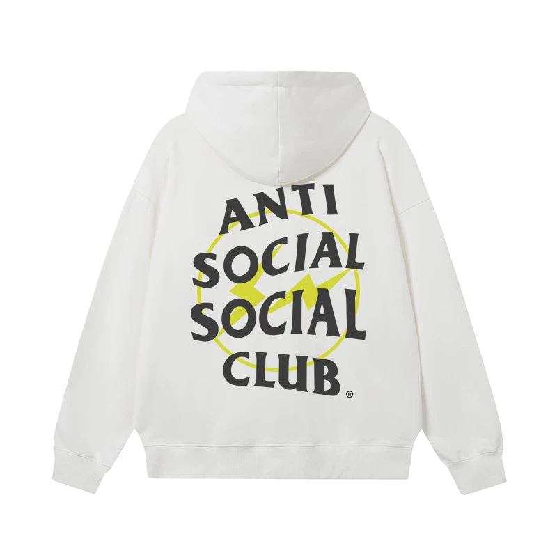 Anti Social Social Club Yellow Bolt Circle Logo White Hoodie