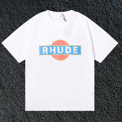 Rhude Retro Circle Box Logo White Oversized T‑Shirt