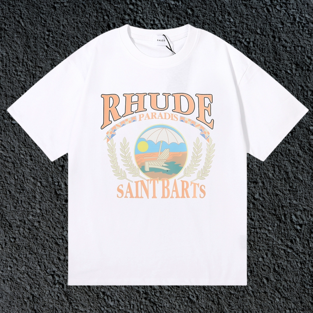 Rhude Saint Barts Paradise Laurel Crest White Oversized T‑Shirt