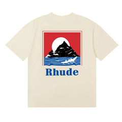 Rhude Outdoor Landscape Back‑Graphic Crew Neck Casual T‑Shirt