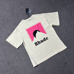 Rhude Vintage Pink Square Mountain Print Crew Neck Casual T‑Shirt