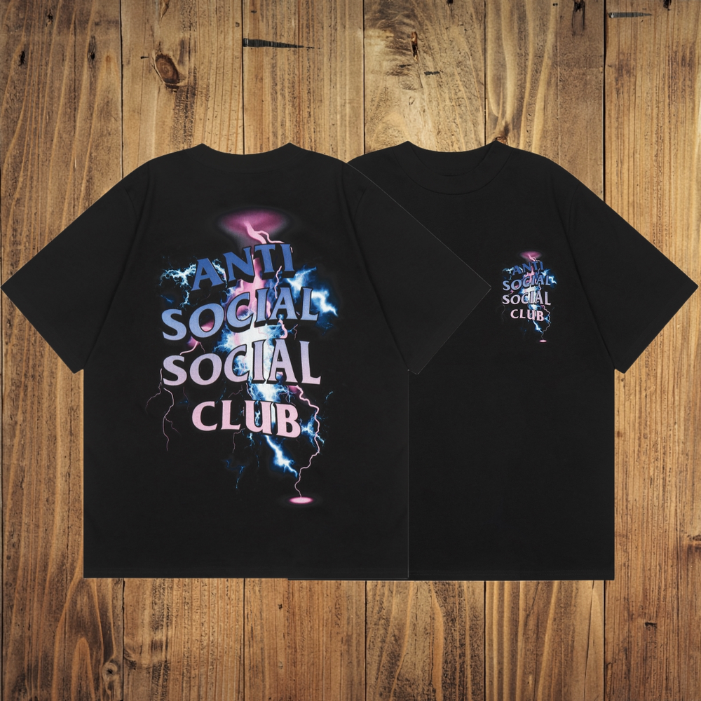 ASSC Black Tee – Purple Lightning Print