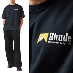 Rhude International Racing Team Chest Logo Oversized T‑Shirt Black