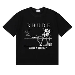 Rhude I Need A Getaway Beach Palm Tree Graphic Black Oversized T‑Shirt