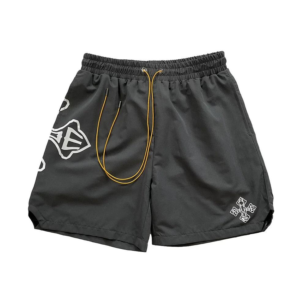 Rhude Cross Graphic Dark Grey Nylon Shorts