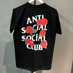 ASSC Black Tee – Wavy Rose Print