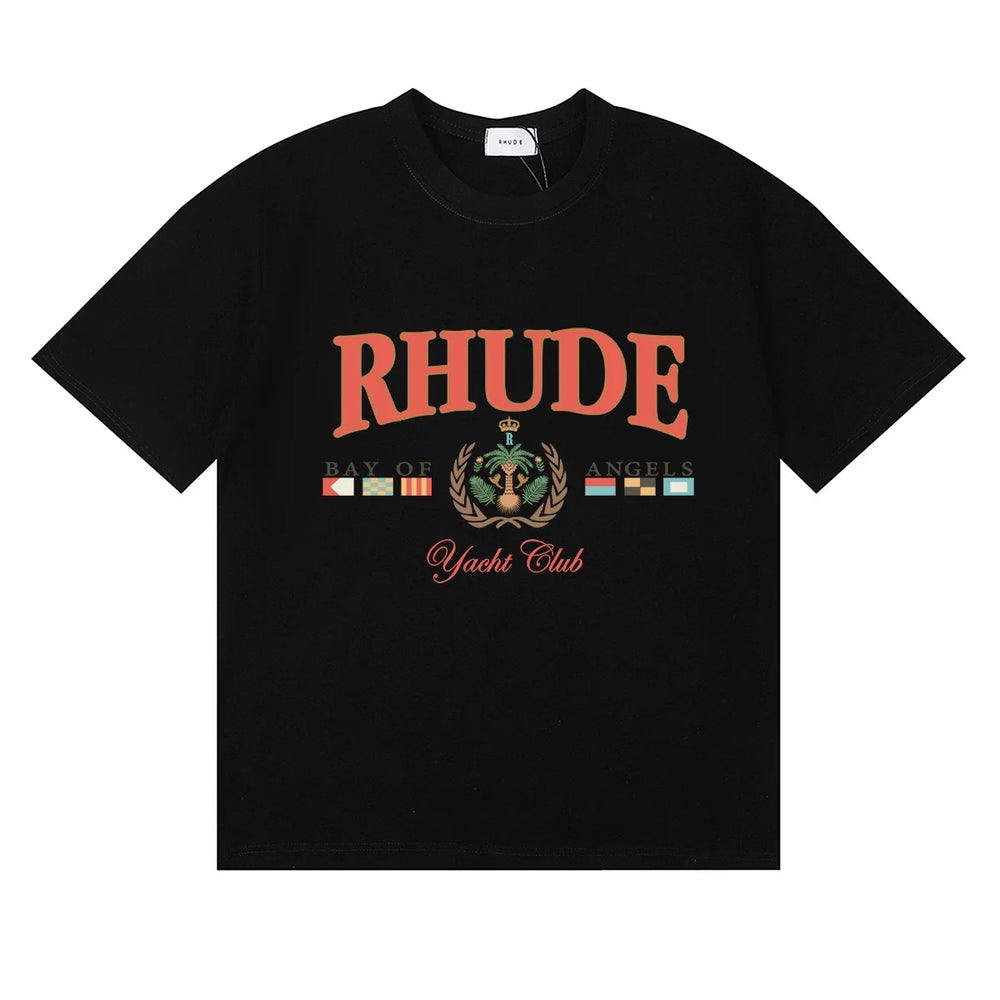 Rhude Yacht Club Bay Of Angels Flag Crest Vintage Black Oversized T‑Shirt