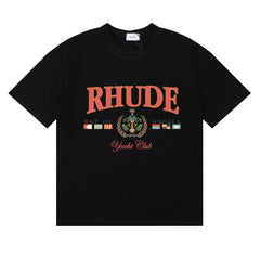 Rhude Yacht Club Bay Of Angels Flag Crest Vintage Black Oversized T‑Shirt