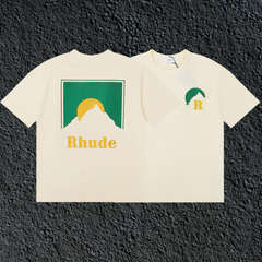 Rhude Sun Mountain Dual Sided Front Chest Back Panel Cream Oversized T‑Shirt
