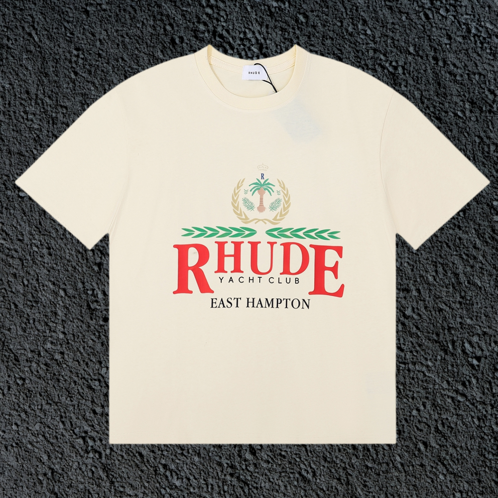 Rhude East Hampton Yacht Club Palm Crest Vintage Cream Oversized T‑Shirt