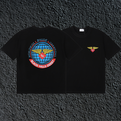 Rhude Black Hills Derby Globe Wing Back Print Black Oversized T‑Shirt