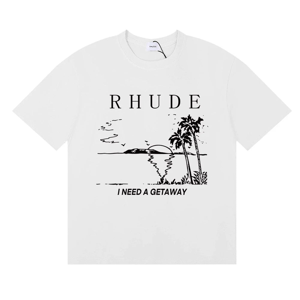 Rhude I Need A Getaway Beach Palm Tree Graphic White Oversized T‑Shirt ****