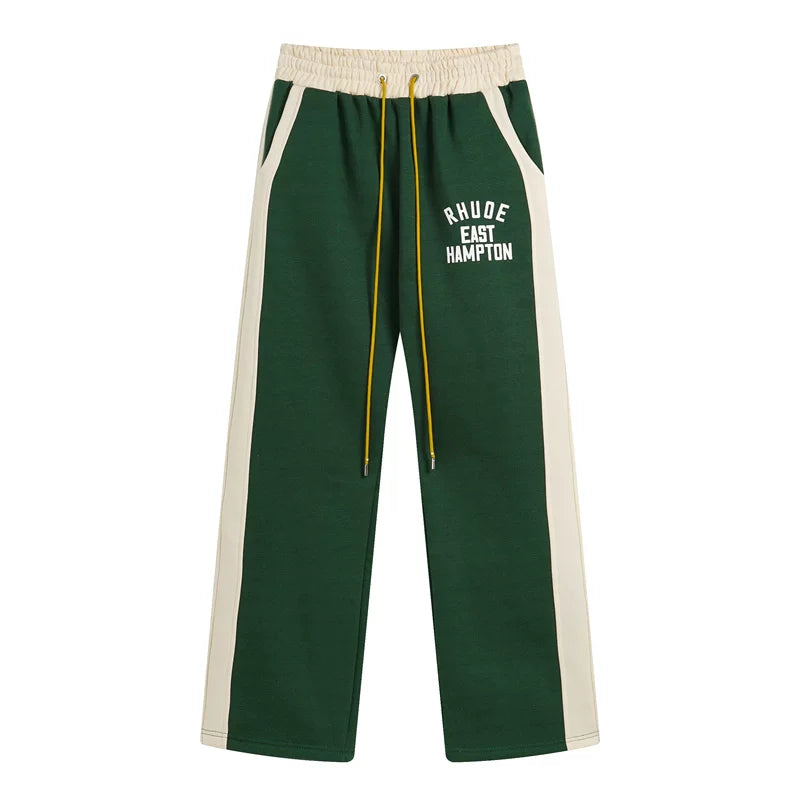 RHUDE East Hampton Color‑Block Wide Leg Sweatpants Forest Green