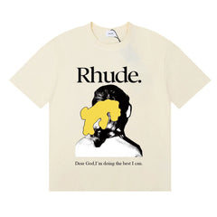 Rhude Dear God Portrait Text Quote Cream Oversized T‑Shirt