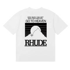 Rhude Go To Heaven Quote Mountain Back‑Print Oversized T‑Shirt