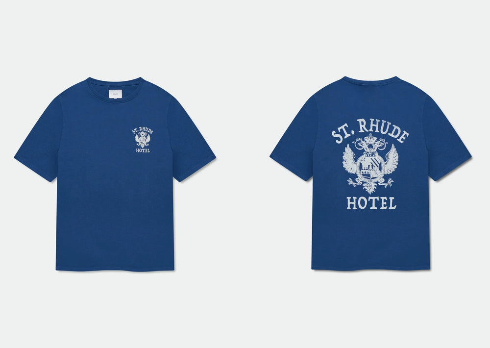 **Rhude St.Rhude Hotel Eagle Crest Dual‑Sided Oversized T‑Shirt Blue