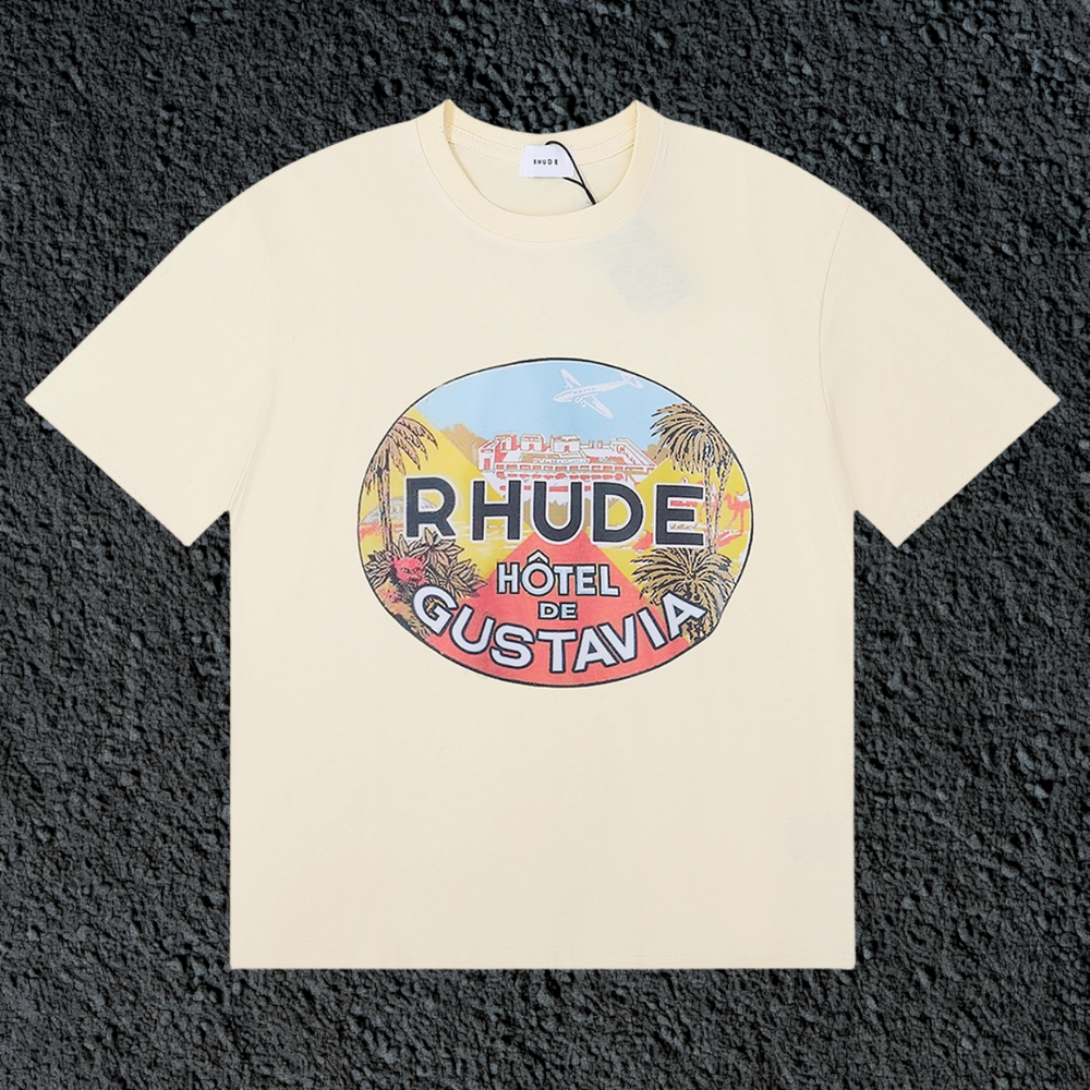 Rhude Hôtel De Gustavia Oval Badge Cream Oversized T‑Shirt