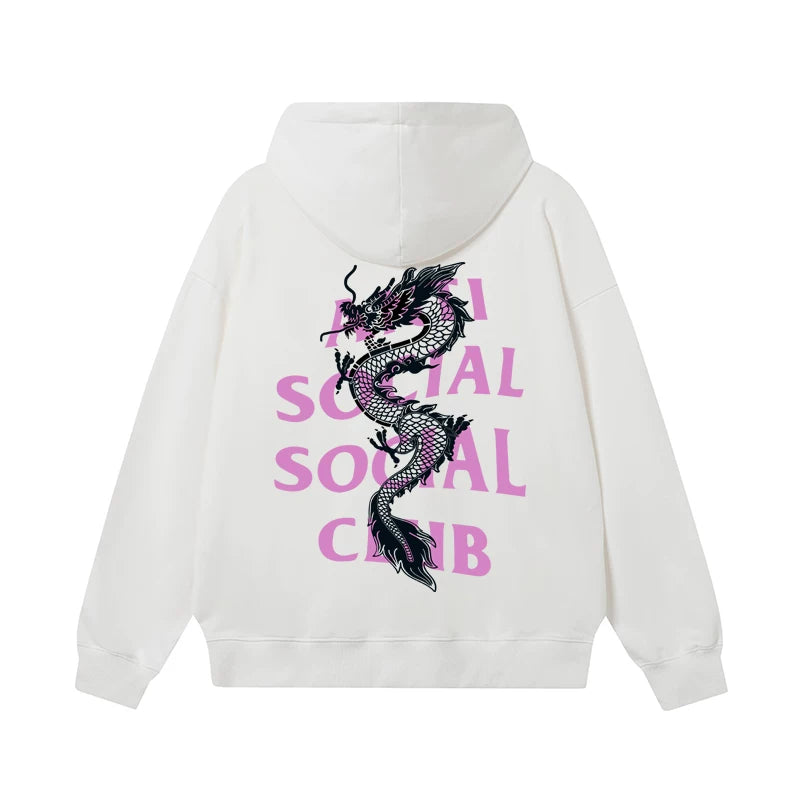 Anti Social Social Club Black Dragon Purple Logo White Hoodie