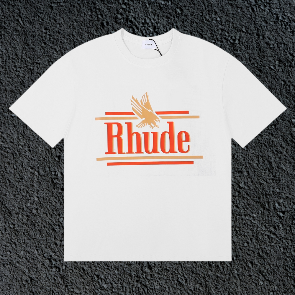 Rhude Eagle Striped Logo Vintage White Oversized T‑Shirt