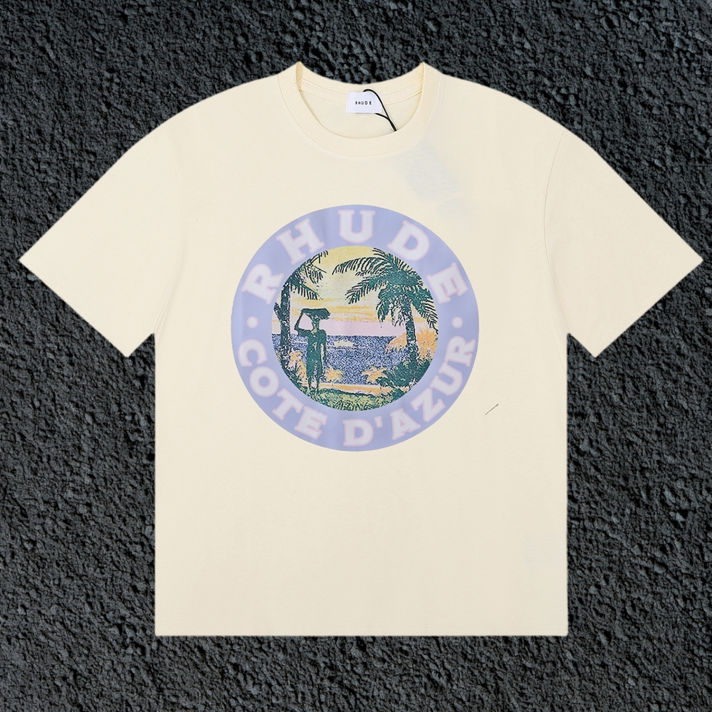 Rhude Cote D’Azur Circular Beach Badge Cream Oversized T‑Shirt
