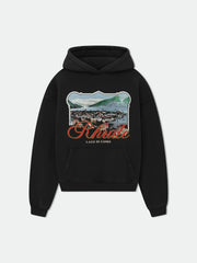 RHUDE Coastal Town Postcard Graphic Hoodie Black