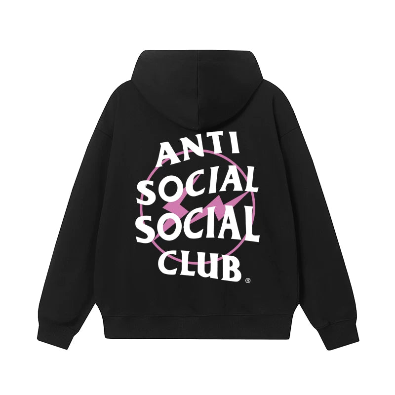 Anti Social Social Club Pink Bolt Circle Logo Black Hoodie