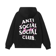 Anti Social Social Club Pink Bolt Circle Logo Black Hoodie