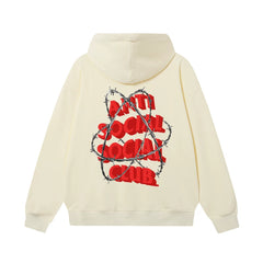 Anti Social Social Club Barbed Wire Red Logo Cream Hoodie